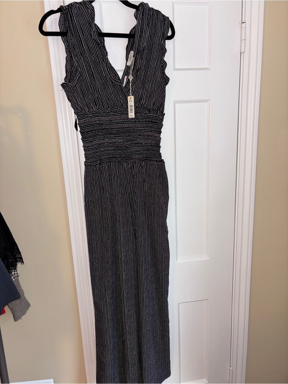 Max Studio Black and White Striped Sleeveless Jumpsuit Romper